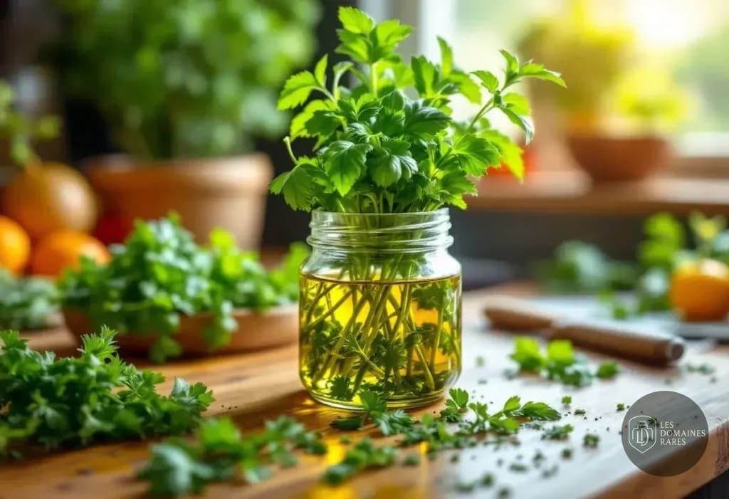 Herbes aromatiques fraîches sur une table
