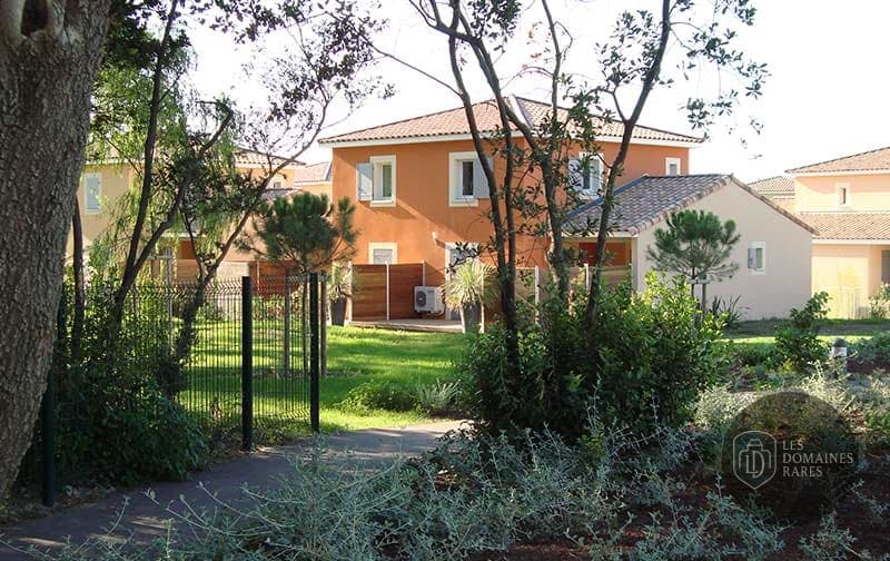 Jardin avec allée et maisons