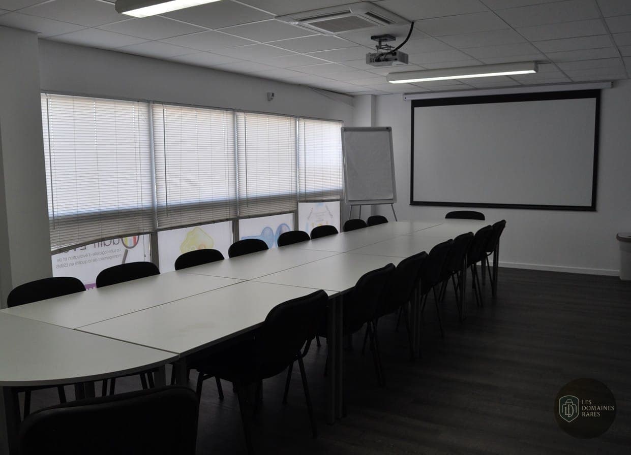 Salle de réunion avec projecteur et écran