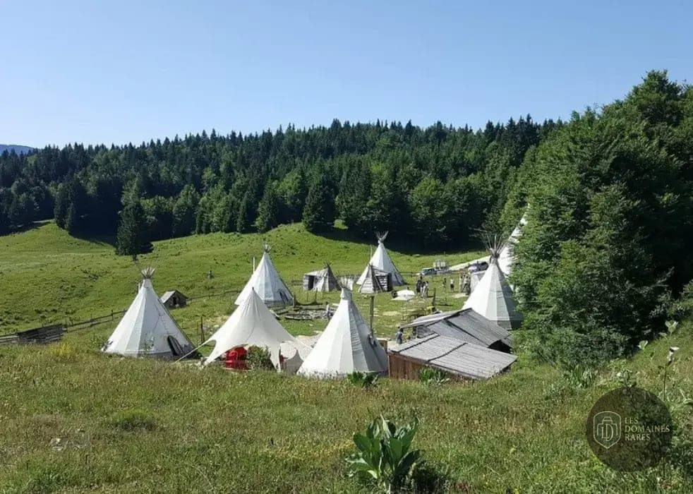 Village de tipis dans un champ