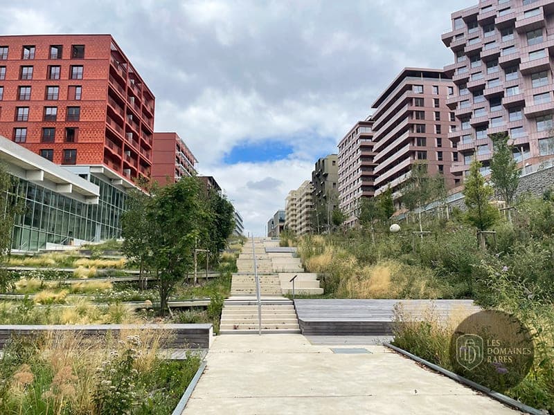 Espace vert et bâtiments modernes