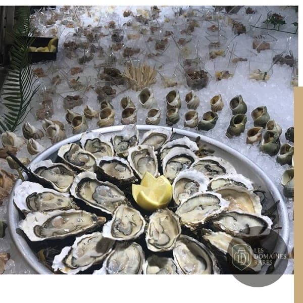 Présentation de fruits de mer frais