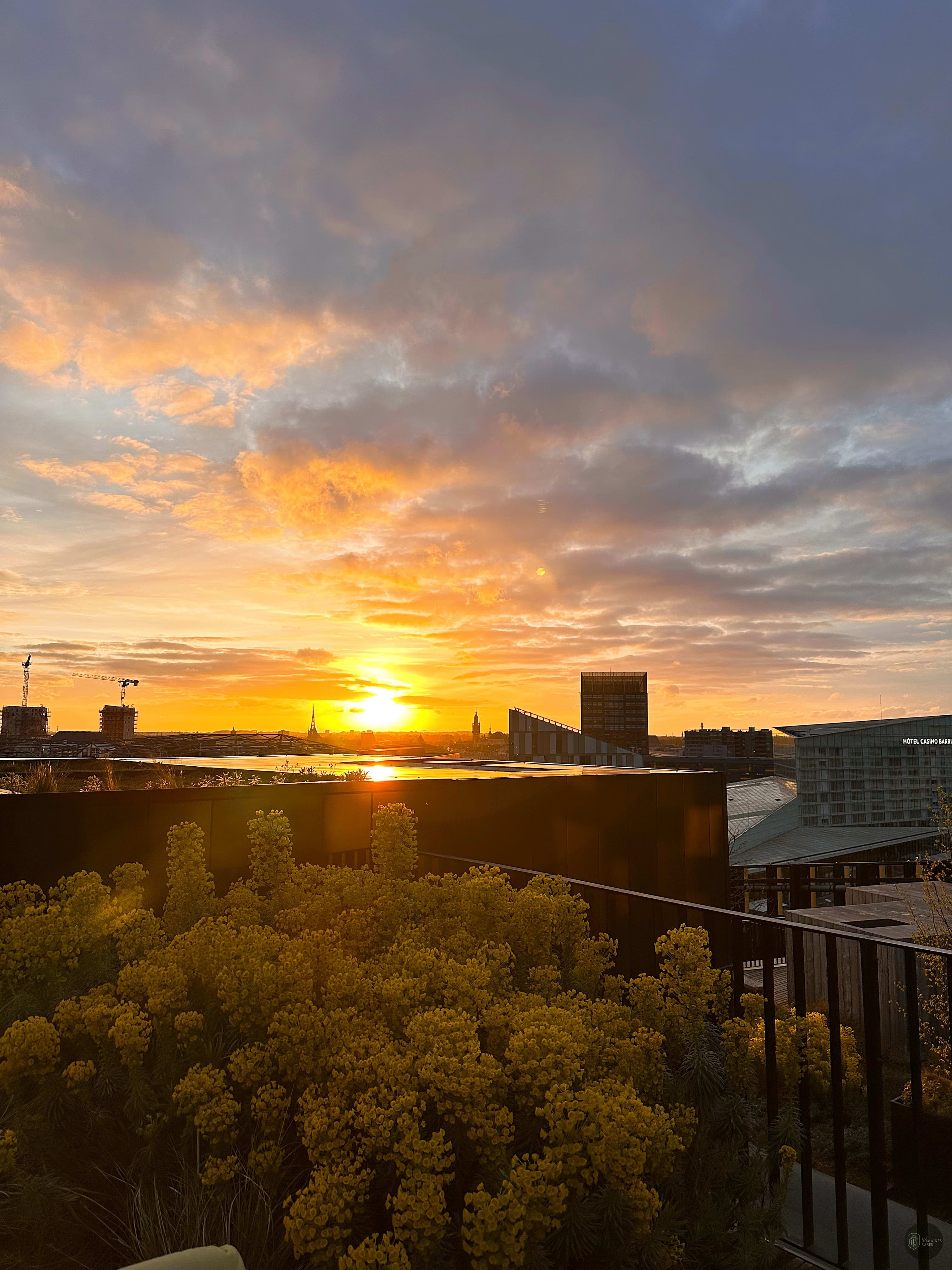 Vue sur la ville au coucher du soleil