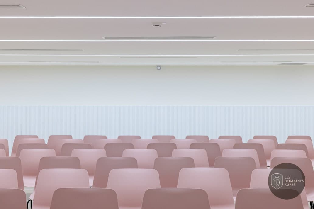 Salle de réunion avec chaises roses