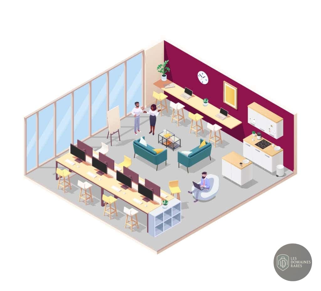 Bureau opéré, espace détente, cuisine